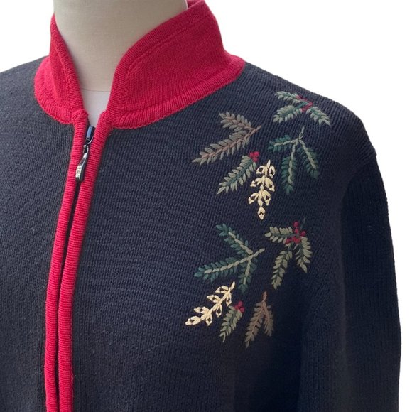 Vintage Breckenridge Embroidered Christmas Cardigan Black Zip Sz XL - Picture 4 of 13